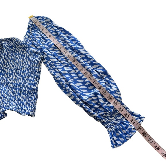 ELOQUII Smocked Crop Top Plus Size 22/24 Long Sleeve 3X Blue & White 100% Rayon - Picture 6 of 10